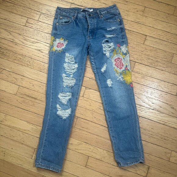Article Relaxed Fit Distressed Floral Embroidered Jeans - XS/S - Picture 1 of 7